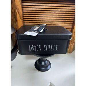 Rae Dunn Black Dryer Sheets Metal tin container Laundry Room Farmhouse Decor